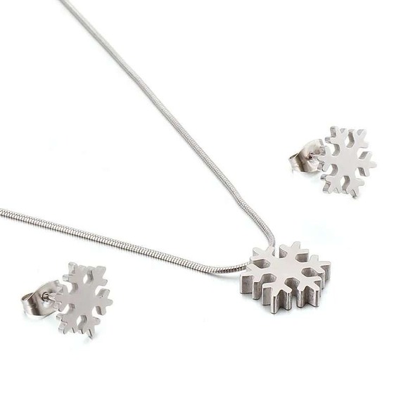 Jewelry - Stainless Steel Snowflake Necklace and Earrings Set Winter Jewelry